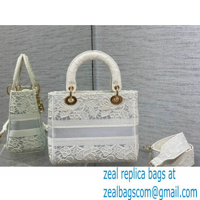 Lady Dior Medium D-Lite Bag in Macrame-Effect Embroidery White 2022