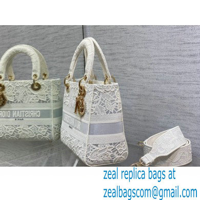 Lady Dior Medium D-Lite Bag in Macrame-Effect Embroidery White 2022 - Click Image to Close