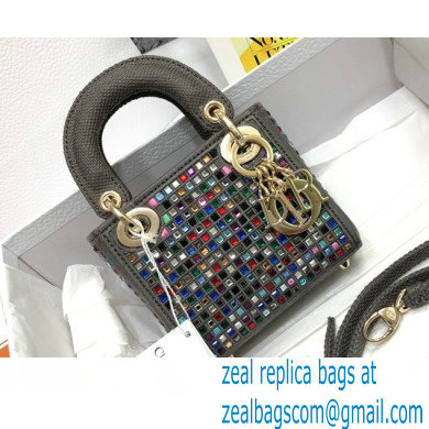 Lady Dior Micro Bag in Multicolor Crystal Embroidery Dark Gray 2022 - Click Image to Close