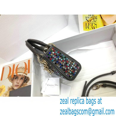 Lady Dior Micro Bag in Multicolor Crystal Embroidery Dark Gray 2022 - Click Image to Close