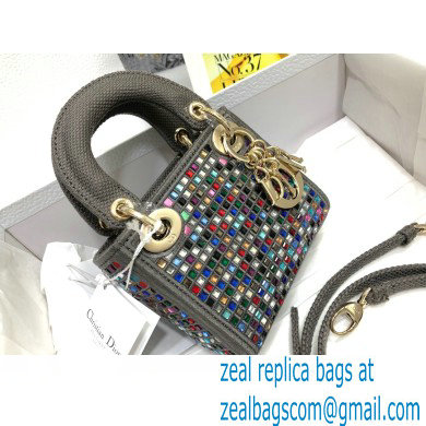 Lady Dior Micro Bag in Multicolor Crystal Embroidery Dark Gray 2022 - Click Image to Close