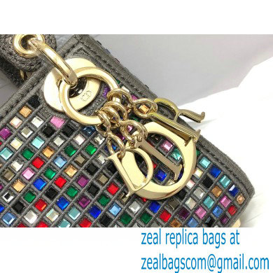Lady Dior Micro Bag in Multicolor Crystal Embroidery Dark Gray 2022 - Click Image to Close