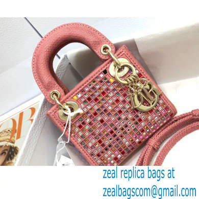 Lady Dior Micro Bag in Multicolor Crystal Embroidery Pink 2022