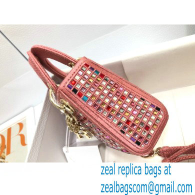 Lady Dior Micro Bag in Multicolor Crystal Embroidery Pink 2022