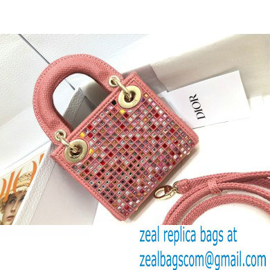 Lady Dior Micro Bag in Multicolor Crystal Embroidery Pink 2022 - Click Image to Close