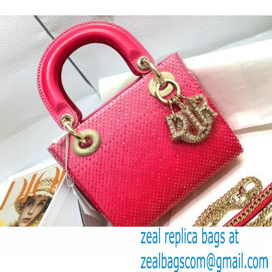 Lady Dior Mini Bag in Crystal Embroidery Red 2022