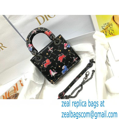 Lady Dior Mini Bag in Multicolor Dior Pixel Zodiac Printed Calfskin Black 2022