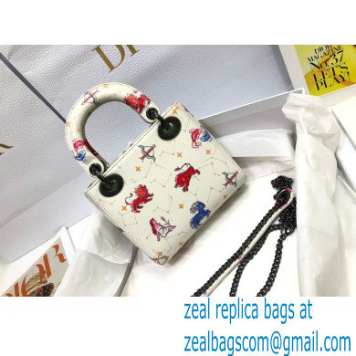 Lady Dior Mini Bag in Multicolor Dior Pixel Zodiac Printed Calfskin White 2022