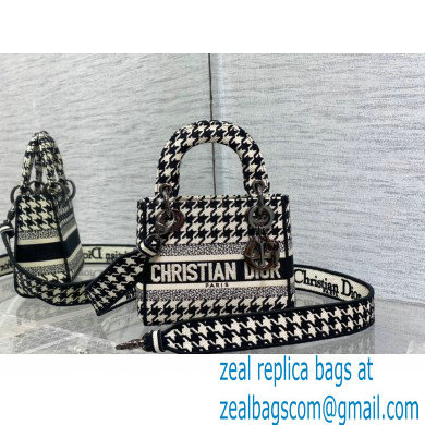 Lady Dior Small D-Lite Bag in Houndstooth Embroidery Black 2022