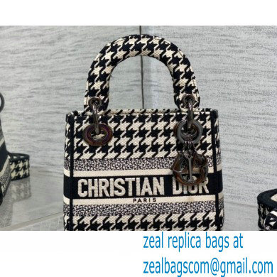 Lady Dior Small D-Lite Bag in Houndstooth Embroidery Black 2022