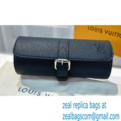 Louis Vuitton 3 Watch Case M32719 Taiga leather Black
