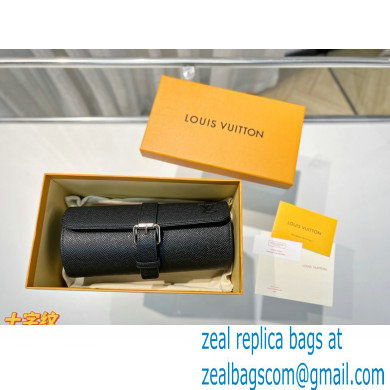 Louis Vuitton 3 Watch Case M32719 Taiga leather Black