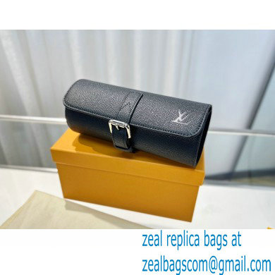 Louis Vuitton 3 Watch Case M32719 Taiga leather Black