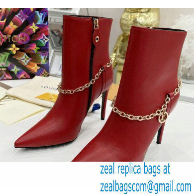 Louis Vuitton Heel 10cm Mansion Ankle Boots Red with Chain 2022