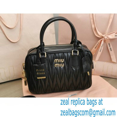 Miu Miu Matelasse nappa leather top-handle Medium bag 5BB124 Black 2022