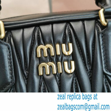 Miu Miu Matelasse nappa leather top-handle Medium bag 5BB124 Black 2022 - Click Image to Close