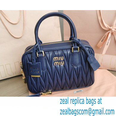 Miu Miu Matelasse nappa leather top-handle Medium bag 5BB124 Blue 2022