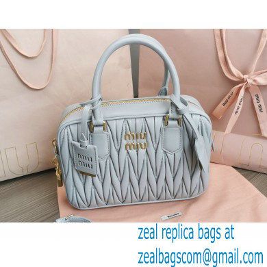Miu Miu Matelasse nappa leather top-handle Medium bag 5BB124 Light Gray 2022