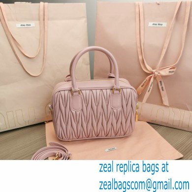 Miu Miu Matelasse nappa leather top-handle Medium bag 5BB124 Nude Pink 2022