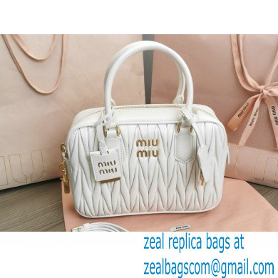 Miu Miu Matelasse nappa leather top-handle Medium bag 5BB124 White 2022 - Click Image to Close