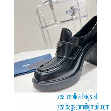 Prada Chocolate high-heeled brushed leather loafers Black 2022