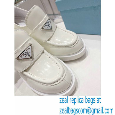 Prada Chocolate high-heeled brushed leather loafers White 2022