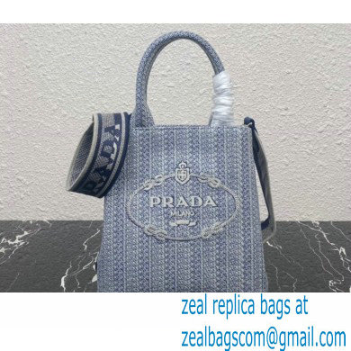 Prada Embroidered handbag 1BA343 Blue/Gray 2022 - Click Image to Close