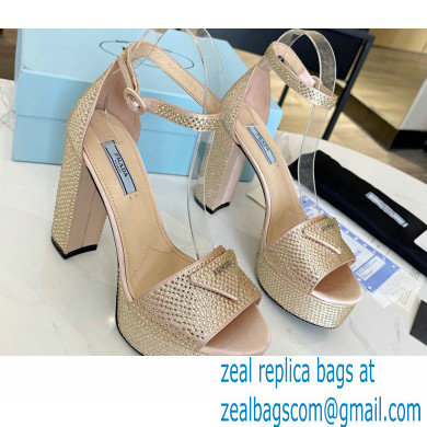 Prada Heel 11.5cm platform 3.5cm Satin sandals with crystals Beige 2022 - Click Image to Close