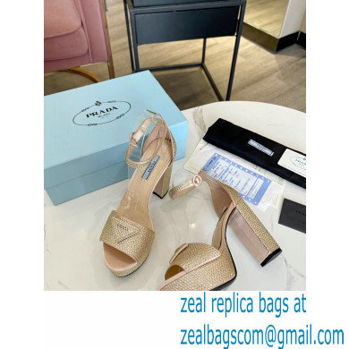 Prada Heel 11.5cm platform 3.5cm Satin sandals with crystals Beige 2022 - Click Image to Close