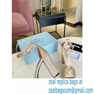 Prada Heel 11.5cm platform 3.5cm Satin sandals with crystals Beige 2022 - Click Image to Close