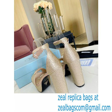 Prada Heel 11.5cm platform 3.5cm Satin sandals with crystals Beige 2022 - Click Image to Close