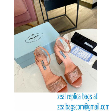 Prada Heel 11.5cm platform 3.5cm Satin sandals with crystals Light Pink 2022