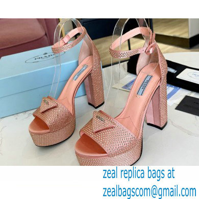 Prada Heel 11.5cm platform 3.5cm Satin sandals with crystals Light Pink 2022