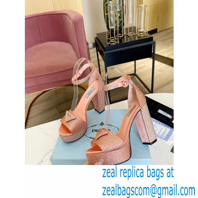 Prada Heel 11.5cm platform 3.5cm Satin sandals with crystals Light Pink 2022