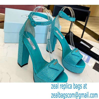 Prada Heel 11.5cm platform 3.5cm Satin sandals with crystals Turquoise Green 2022