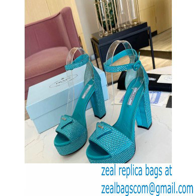 Prada Heel 11.5cm platform 3.5cm Satin sandals with crystals Turquoise Green 2022