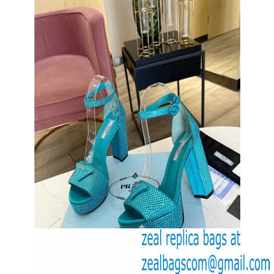 Prada Heel 11.5cm platform 3.5cm Satin sandals with crystals Turquoise Green 2022