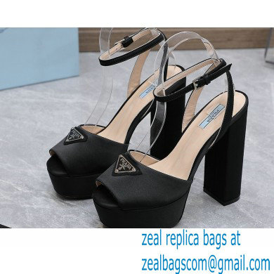 Prada Heel 13cm platform 4cm High-heeled satin sandals Black 2022