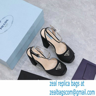 Prada Heel 13cm platform 4cm High-heeled satin sandals Black 2022 - Click Image to Close