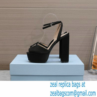 Prada Heel 13cm platform 4cm High-heeled satin sandals Black 2022