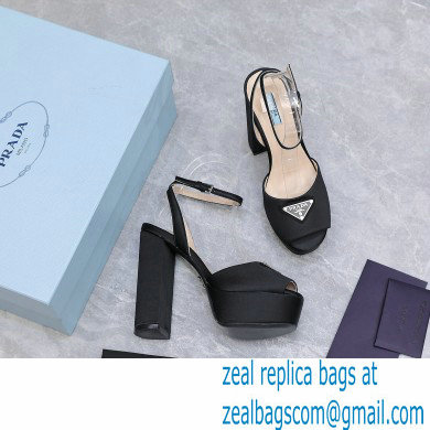 Prada Heel 13cm platform 4cm High-heeled satin sandals Black 2022 - Click Image to Close