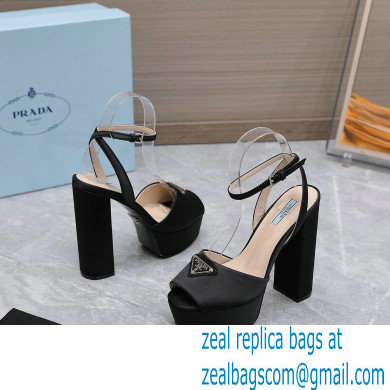 Prada Heel 13cm platform 4cm High-heeled satin sandals Black 2022 - Click Image to Close