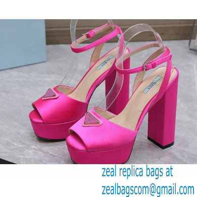 Prada Heel 13cm platform 4cm High-heeled satin sandals Fuchsia 2022 - Click Image to Close