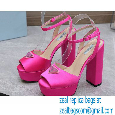 Prada Heel 13cm platform 4cm High-heeled satin sandals Fuchsia 2022