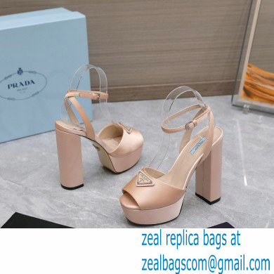 Prada Heel 13cm platform 4cm High-heeled satin sandals Nude 2022