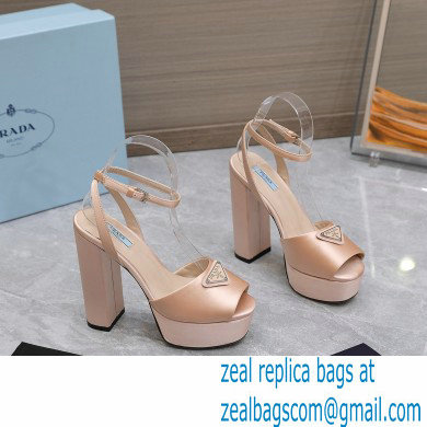 Prada Heel 13cm platform 4cm High-heeled satin sandals Nude 2022