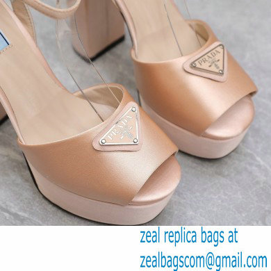 Prada Heel 13cm platform 4cm High-heeled satin sandals Nude 2022