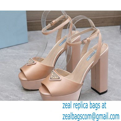 Prada Heel 13cm platform 4cm High-heeled satin sandals Nude 2022