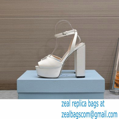 Prada Heel 13cm platform 4cm High-heeled satin sandals White 2022