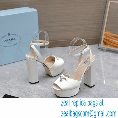 Prada Heel 13cm platform 4cm High-heeled satin sandals White 2022